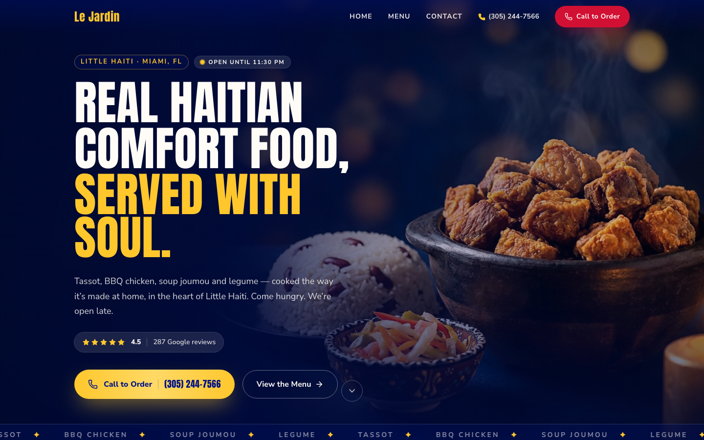 Le Jardin Haitian Restaurant — Website Design