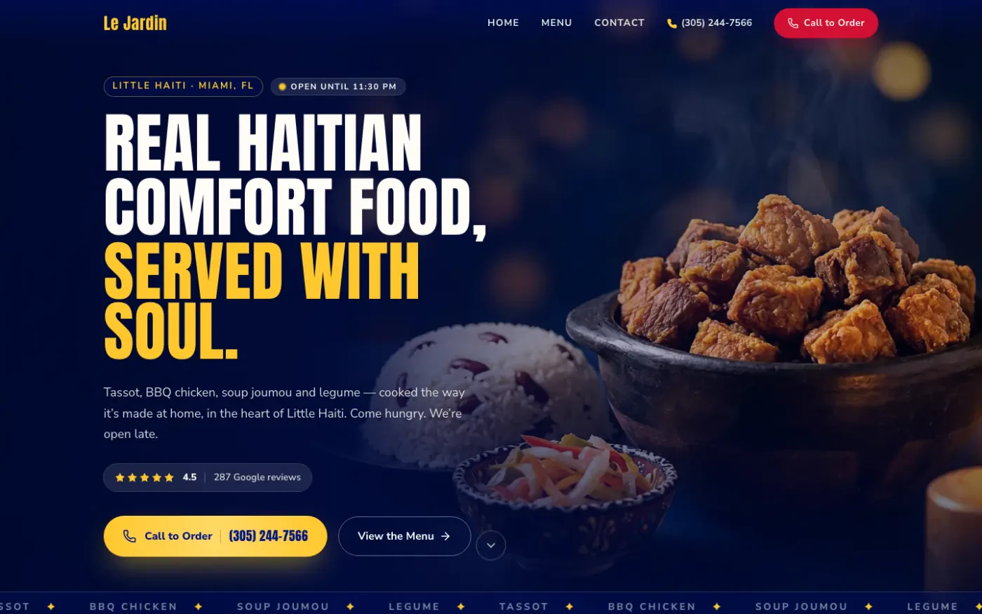 Le Jardin Haitian Restaurant — Website Design
